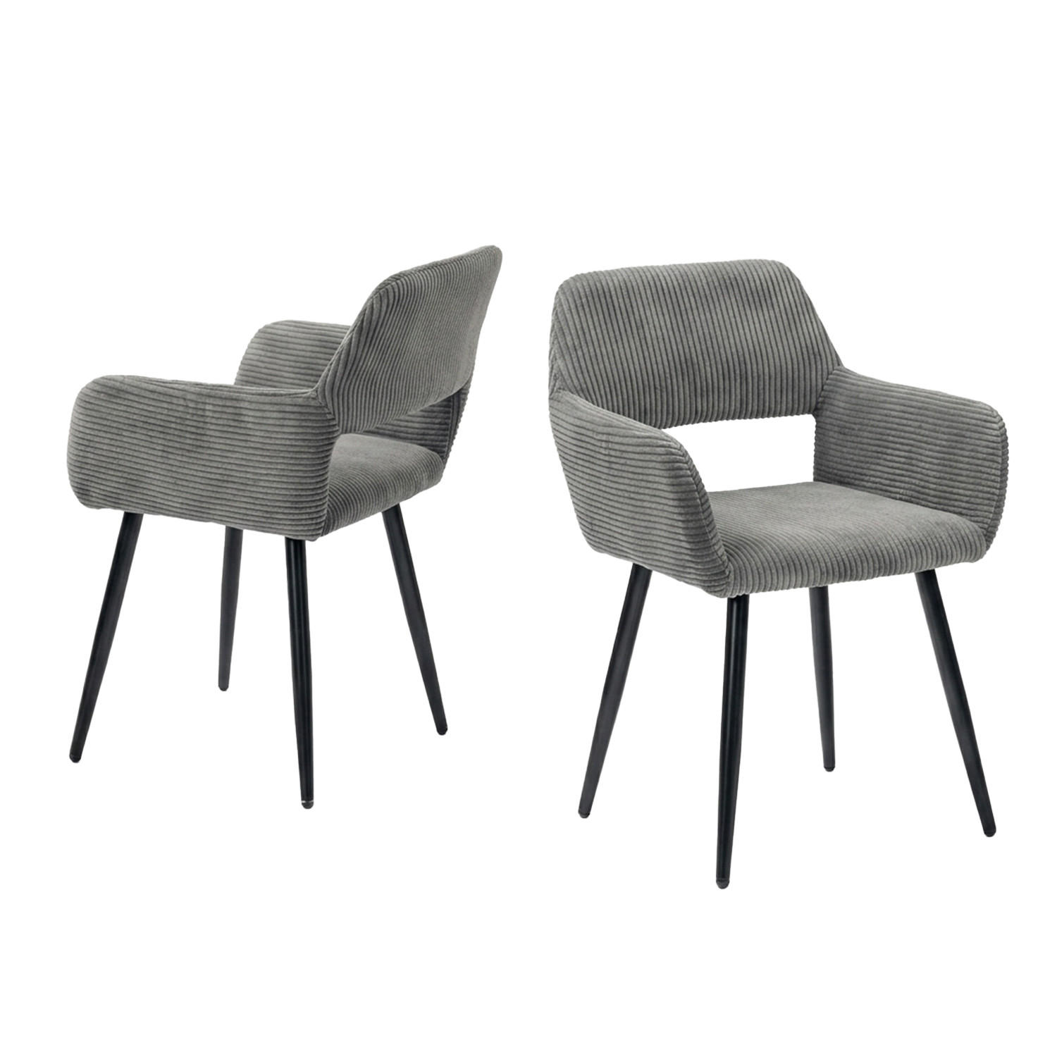 ESSZIMMERSTÜHLE 2er-Set, gepolstert, Cordbezug, Metallbeine, Grau - Grau, Textil (56/78/56cm) - Meubles Cosy