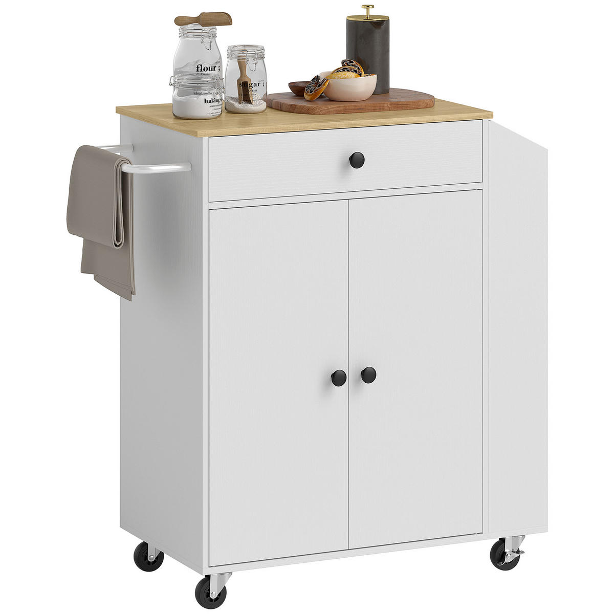SERVIERWAGEN DE-08728 mit Schublade & Schrankfach Weiß - Weiß, Holzwerkstoff (38/86.5/82cm) - ComfortXL