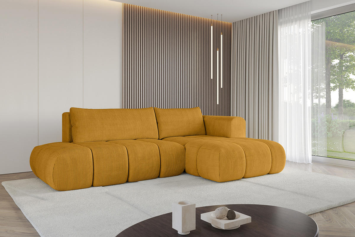 ECKSOFA Ottomane Rechts CLOUD-L 289x180x40 Senfgelb Cord - Currygelb, Holzwerkstoff/Kunststoff (289/180cm) - ALTDECOR