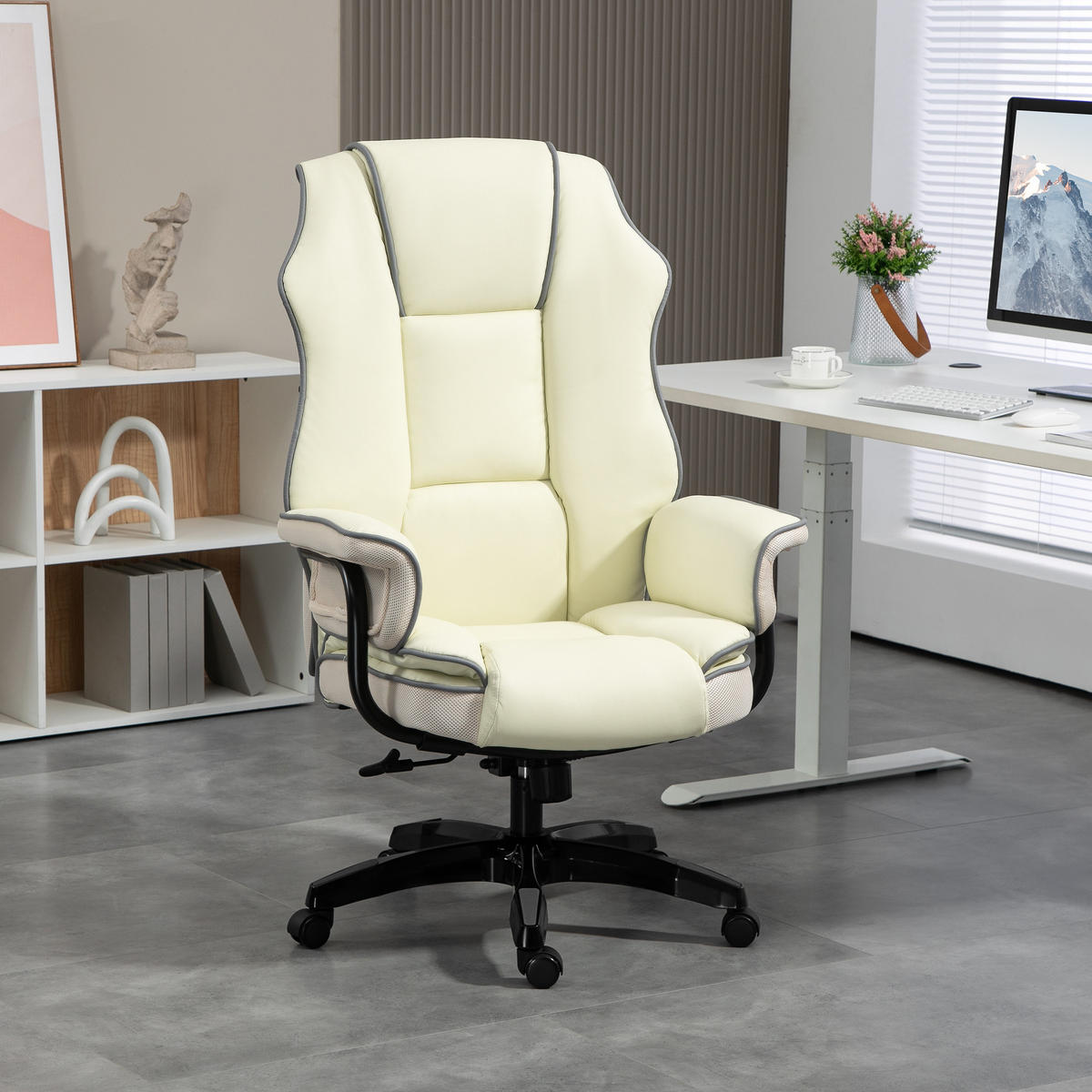 BÜROSTUHL Ergonomisch Schreibtischstuhl mit Liegefunktion, Drehfunktion Creme - Creme, Kunststoff (80/124/76cm) - Vinsetto