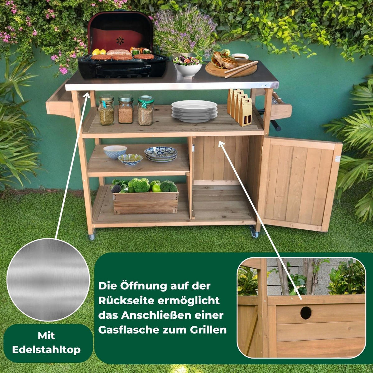SERVIERWAGEN JAMES Outdoor 118/47/92 cm Farbe Braun - Braun, Holz (47/92/118cm) - Coemo