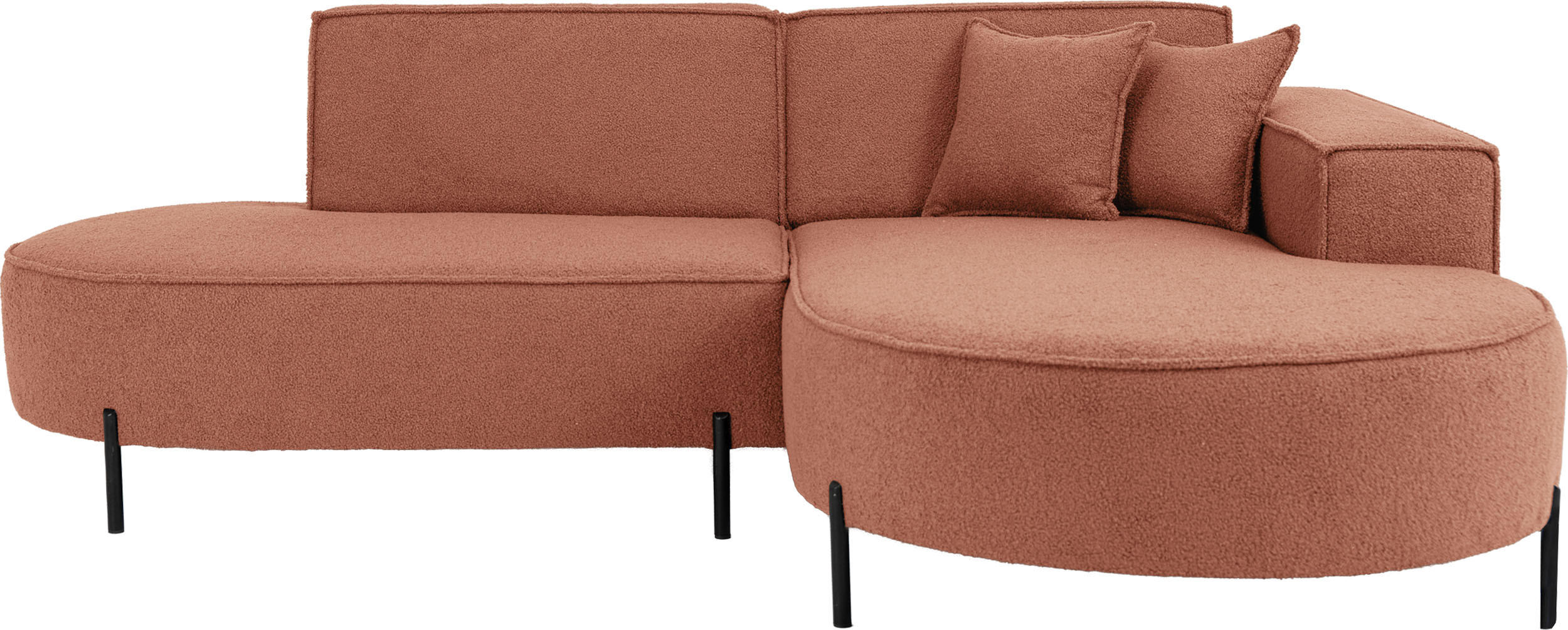 ECKSOFA Hana Loft 3-Sitzer Ecke Rechts, Boucle, Terra 241/80/168 cm - Terracotta/Schwarz, Textil/Metall (241/168cm) - WFL GROUP