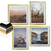 WANDBILDER 4er Set - 50x50 cm & 40x60 cm Goldrahmen - Wilde Landschaften, Berge, Hirsche - Goldfarben, Kunststoff (50/50cm) - ArtPrintCave