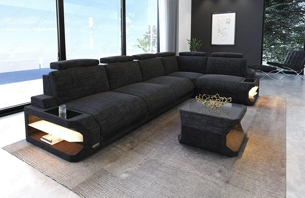 ECKSOFA Siena Schwarzgrau Schwarz Strukturstoff - Schwarz, Kunststoff (347/197cm)