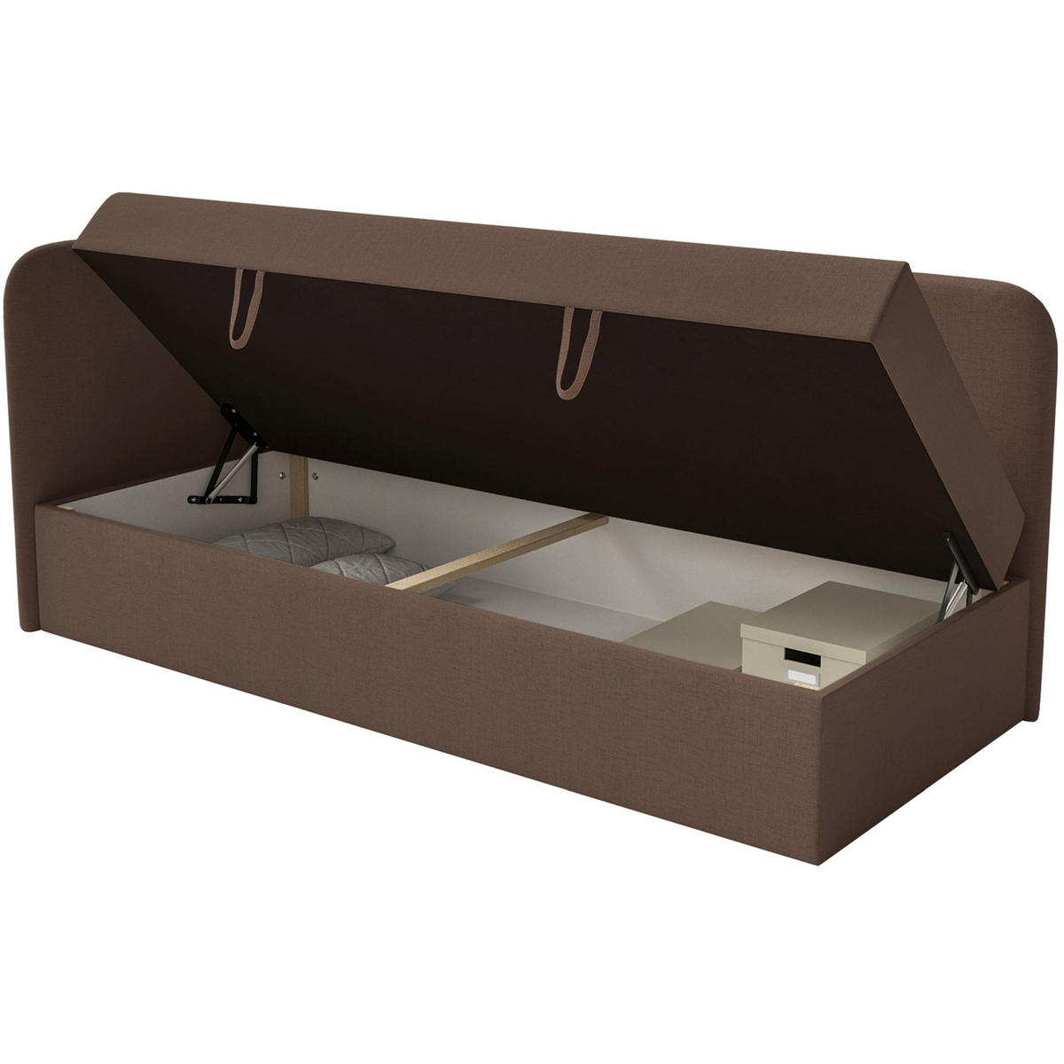 JUGENDBETT Calmmo Dunkelbraun mit Chenille-Bezug, Kopfteil links - Dunkelbraun, Textil (90/200cm) - Selsey