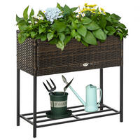 POLY Rattan Hochbeet mit Füßen Rattan Ablage Braun 70 x 30 x 70 cm - Braun, Metall (30/70/70cm) - Outsunny