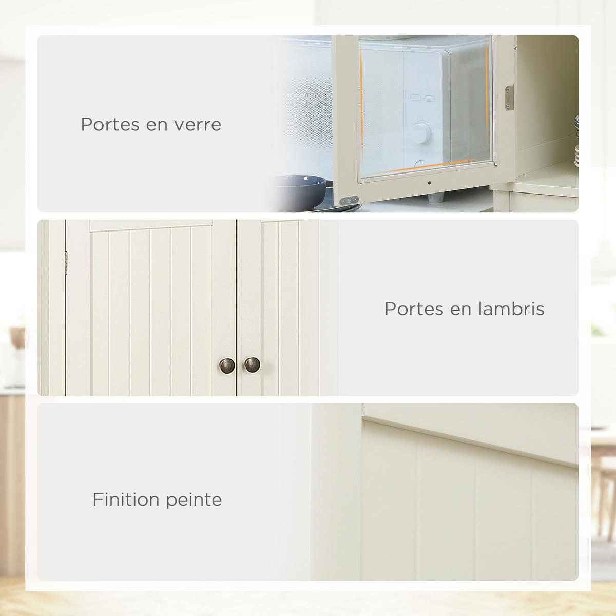 HIGHBOARD DE-11020 4 Türen (2 mit Glas) Beige - Weiß, Holzwerkstoff (40/182.5/76cm) - ComfortXL