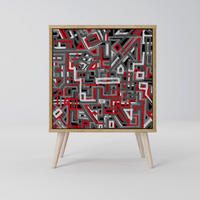 SIDEBOARD BROKEN LINES, Eichefarben, 57,5x42x77,5 cm, Schräge Buchenholzfüße - Eichefarben/Buchefarben, Holzwerkstoff/Buchenholz (57.5/77.5/42cm) - SpaceRebels