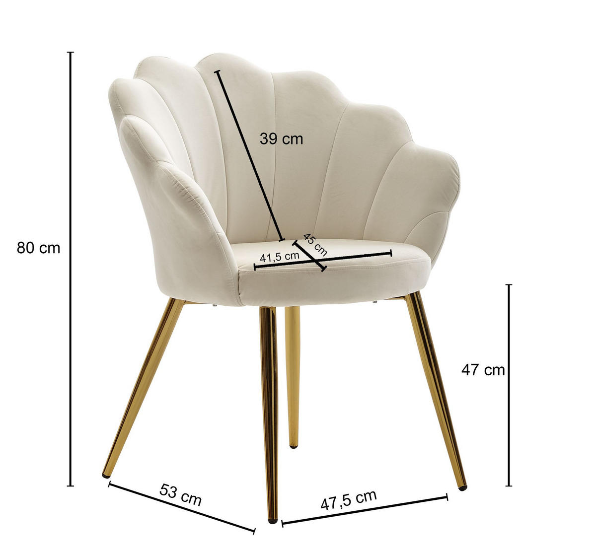 ESSZIMMERSTUHL Samtbezug mit Metallgestell Skandinavisch gepolstert, Weiß 53x48x80 cm - Goldfarben/Weiß, Textil/Metall (53/80/48cm) - KADIMA DESIGN