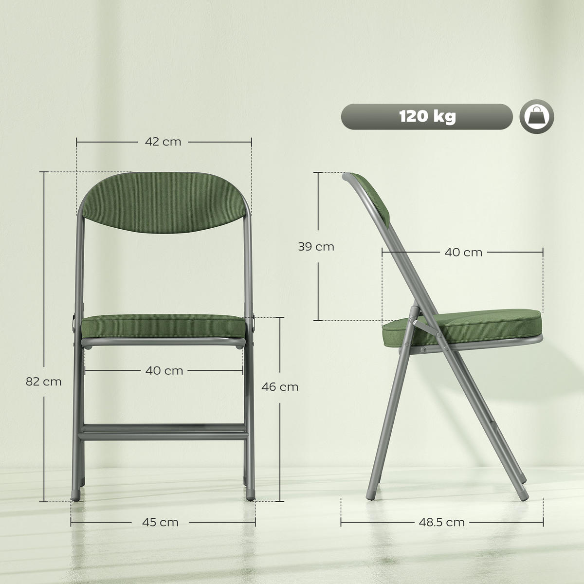 KLAPPSTUHL 4er Set Polyester Stahl Grün - Silberfarben/Grün, Textil/Metall (45/82/48.5cm) - HOMCOM