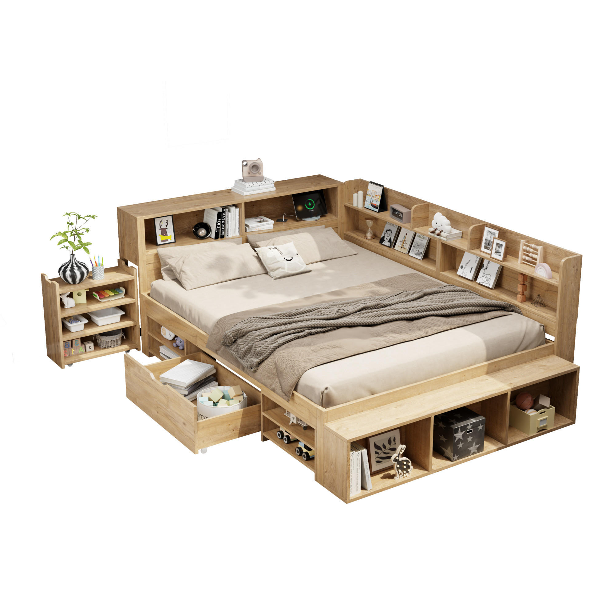 KINDERBETT 140/200 cm aus Sperrholz mit Stauraum und Lattenrost in Natur - Naturfarben, Holzwerkstoff (140/200cm) - BEAOK