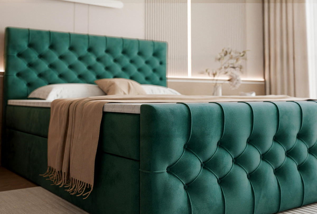 BOXSPRINGBETT Aurora mit Bettkasten, Dunkel Türkis Samt 200x200 cm – inkl. H3 Matratze und Topper - Türkis/Petrol, Holzwerkstoff/Kunststoff (200/200cm) - WFL GROUP