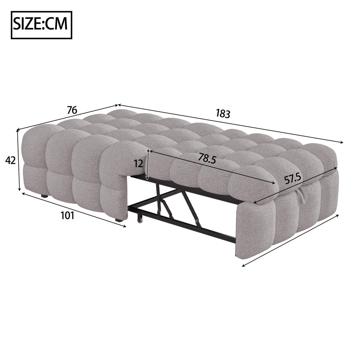 BETT aus Teddy 90x180 cm Grau, ausziehbar und platzsparend im 2-in-1-Design - Grau, Textil (70/180cm) - Modfu