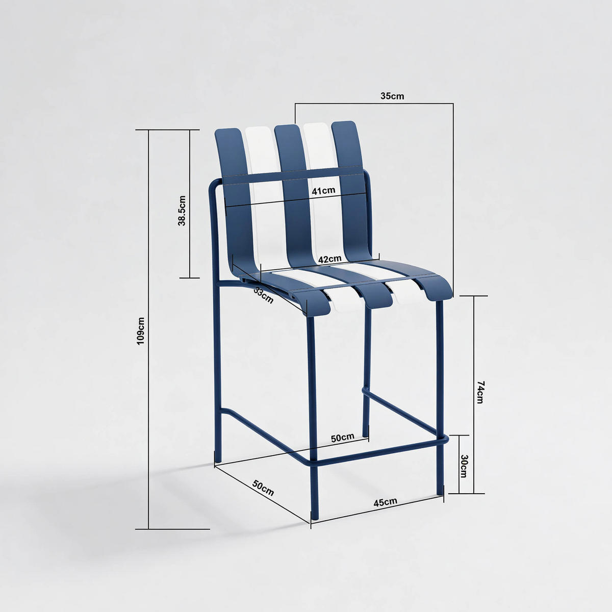 BARHOCKER Weiß Blau 54/49/110 cm 2er-Set - Blau, Metall (54/110/49cm) - Mobili Rebecca