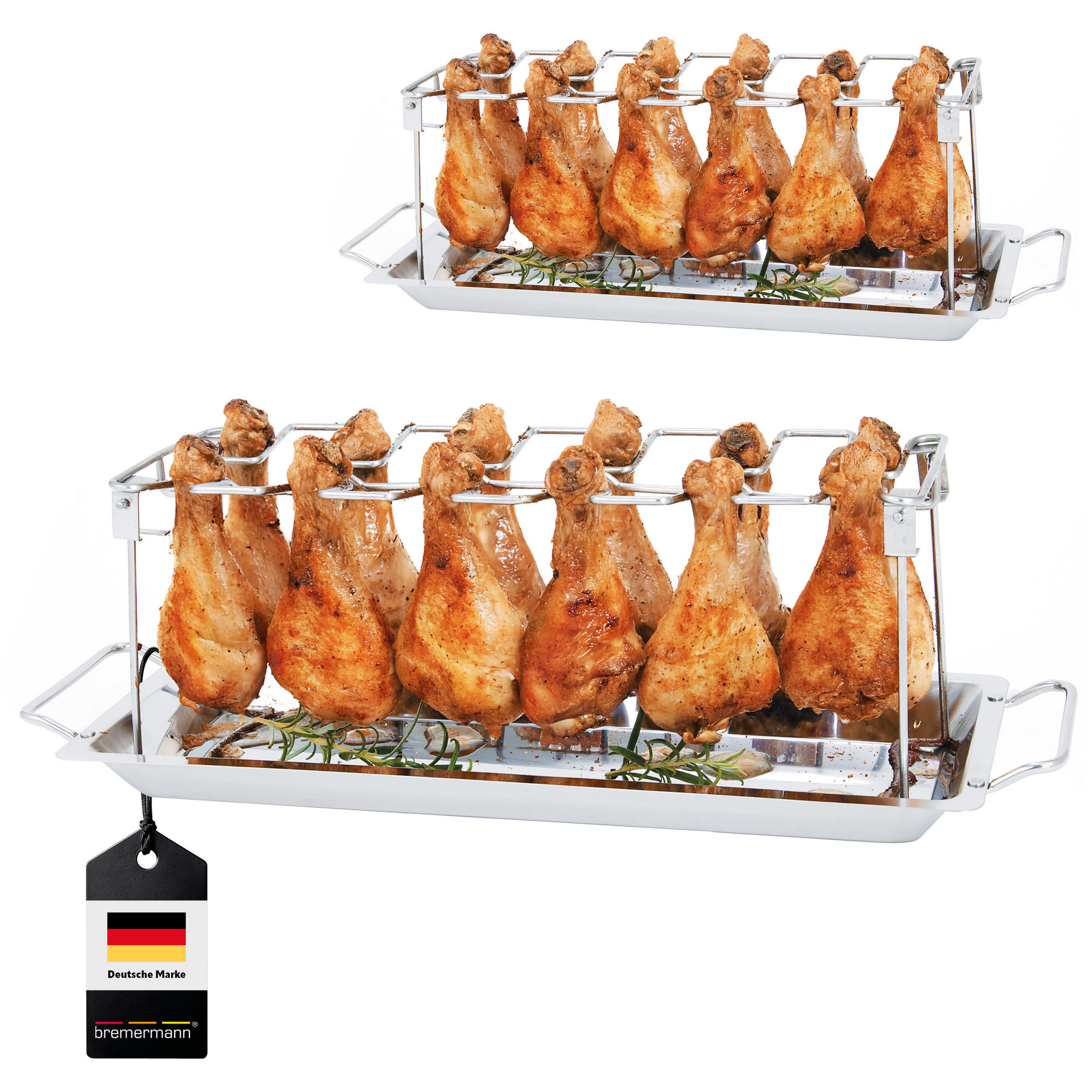 HÄHNCHENSCHENKEL-HALTER 2er Set, silber - Edelstahlfarben, Metall (44.5/14/16cm) - bremermann