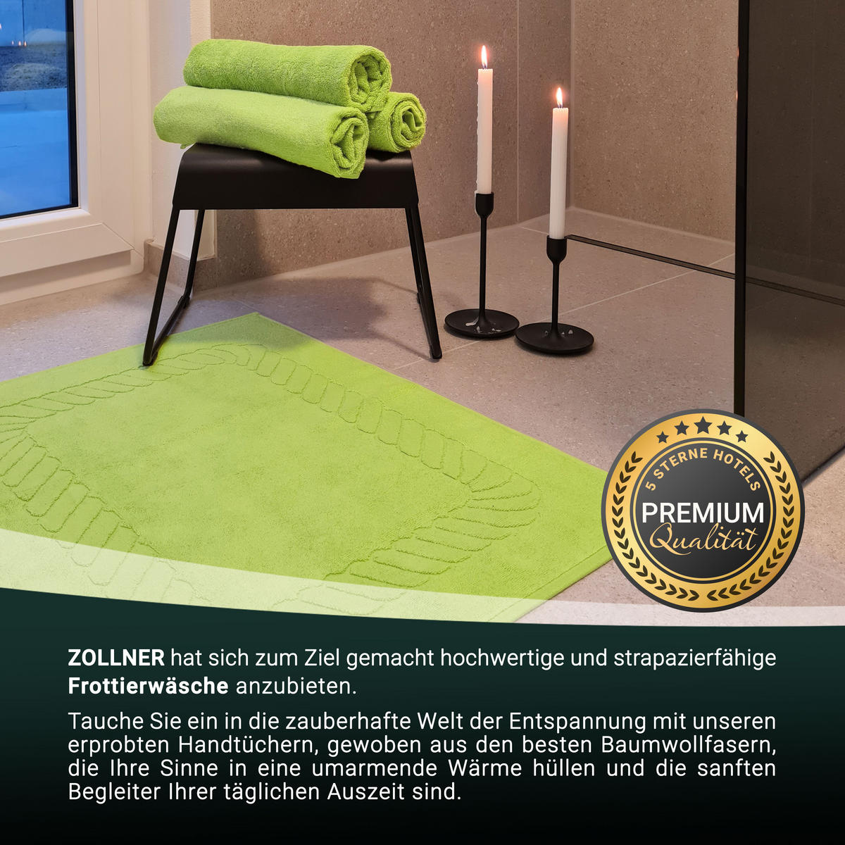 BADEMATTE, 2er-Set, 50x70 cm, 100% Baumwolle, Grün - Limette, Textil (50/70cm) - Zollner