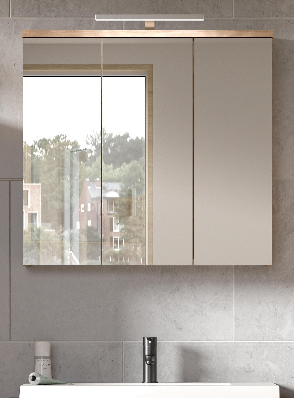 SPIEGELSCHRANK Eiche 80 cm, Badschrank mit Soft-Close - Eichefarben, Holzwerkstoff/Metall (80/75/20cm) - Inn.Furn