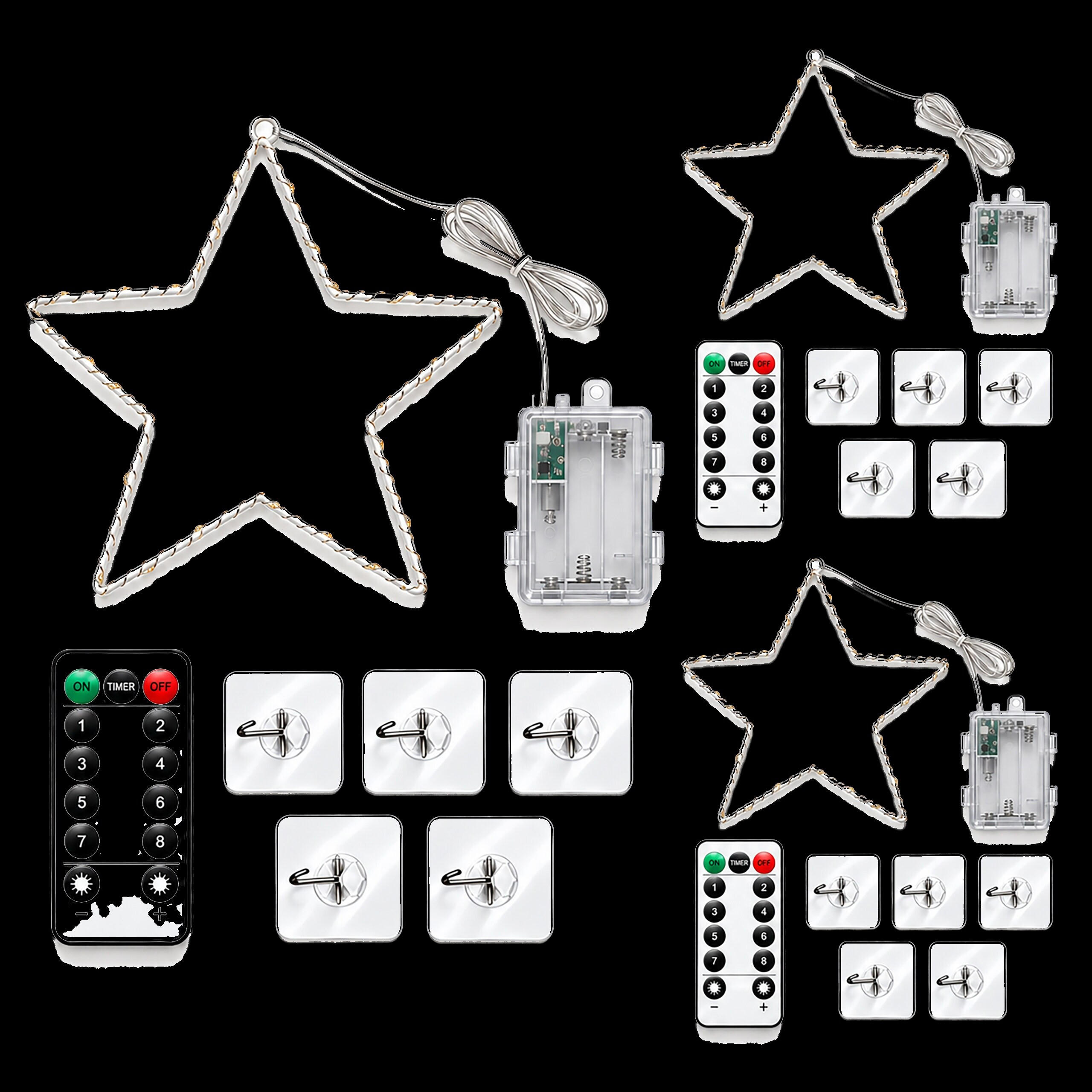 WEIHNACHTSSTERN Weiß LED 3er-Set 30 cm warmweiß - Weiß, Kunststoff/Metall (29/30/2cm) - Relaxdays