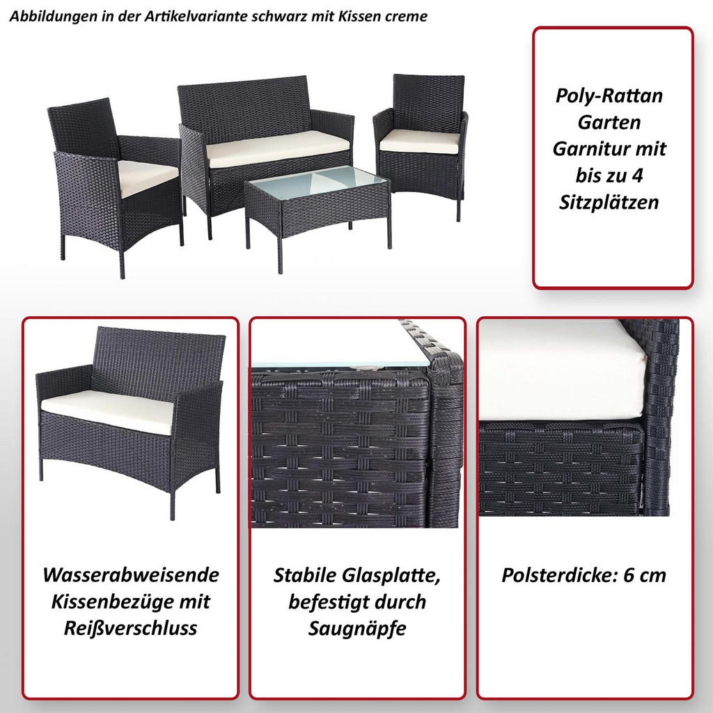 Thumbnail - MCW Poly-Rattan, Braun, Weiß, Kunststoff, Gartenmöbel, Gartenmöbel-Sets
