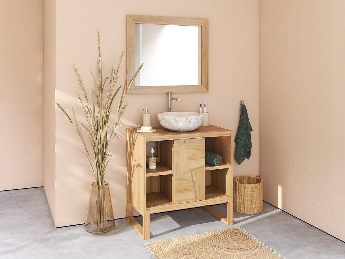 WASCHBECKENUNTERSCHRANK - 80 cm x 50 cm - holz - naturfarben hell Mataram - Naturfarben, Holz (80/80/50cm) - Vente-Unique