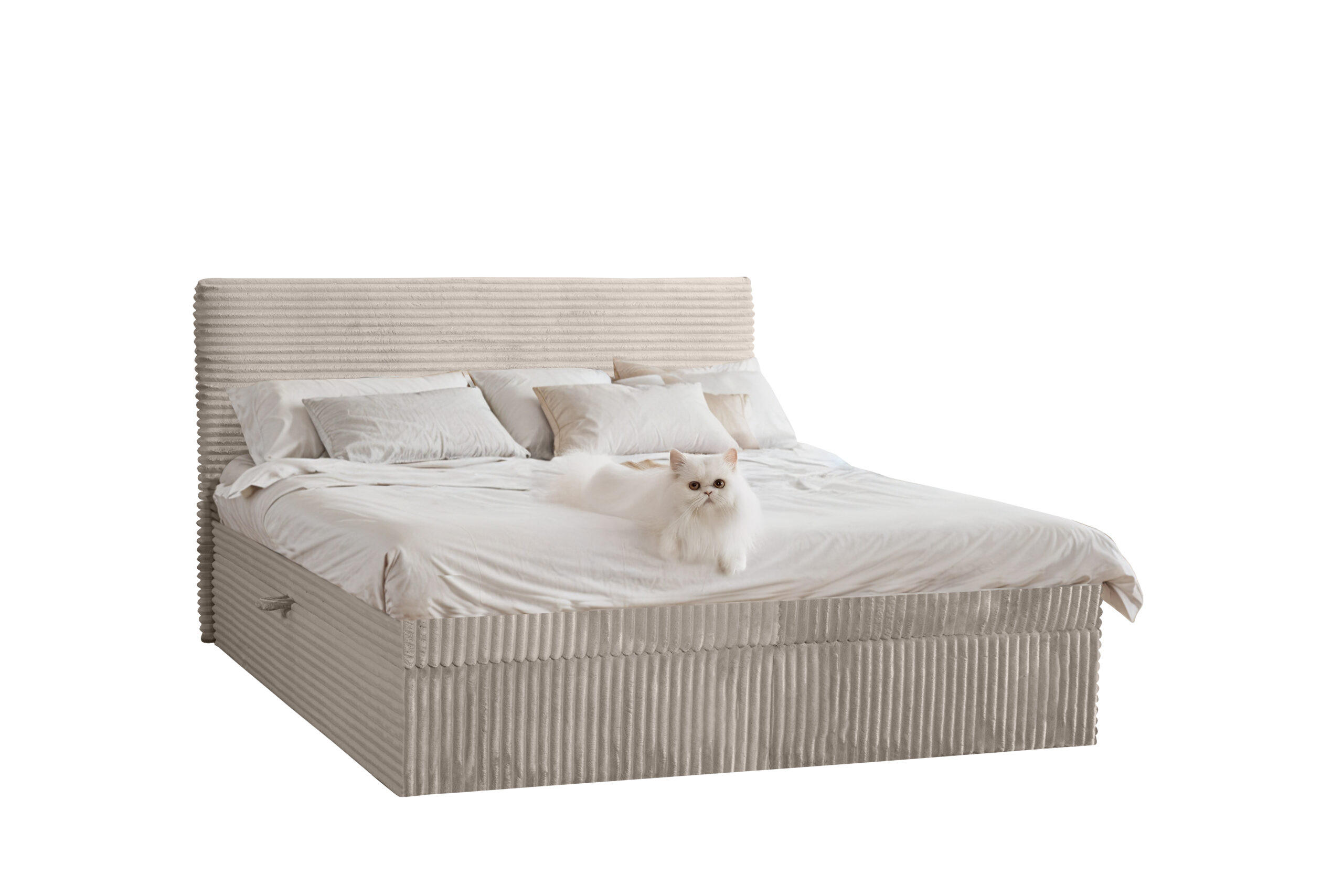 BOXBETT Bettkasten Und Topper TRENTO Ohne Bein Stoff Plüsch Cord 120x200 cm Ecru H2-Pocket - Ecru, Holz/Textil (120/200cm) - Kaiser Möbel