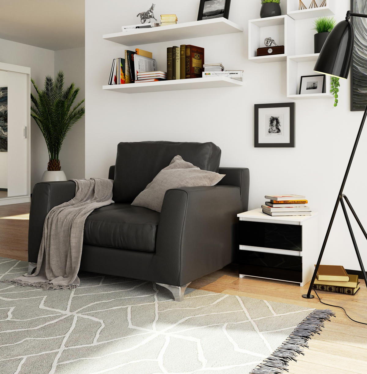 NACHTTISCH Weiß, Schwarz Glanz 40/40/35 - Weiß, Holzwerkstoff (40/40/35cm) - RAUMHIRSCH FURNITURE