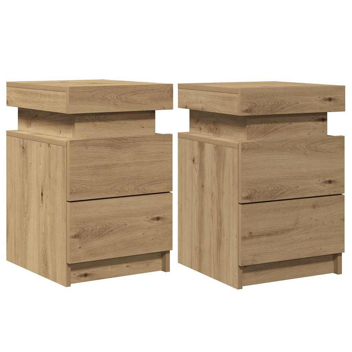 LED-NACHTTISCHE 2Er Set Artisan-Eiche 35/39/55 Cm Holzwerkstoff - Braun, Holzwerkstoff (39/55/35cm) - vidaXL