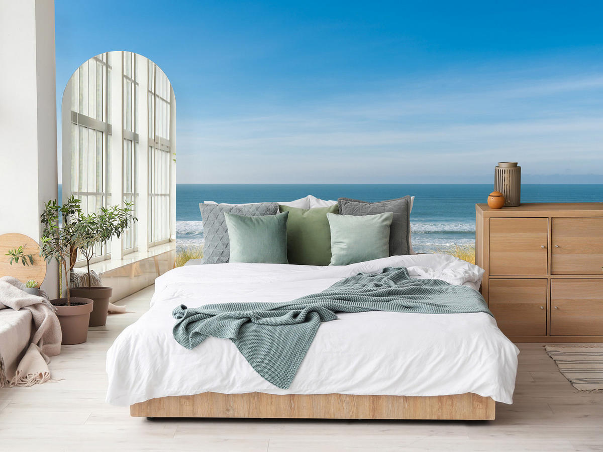 FOTOTAPETE Strand Meer Landschaft 3D 250x175 - Blau/Beige, Papier (250/175cm) - Muralo