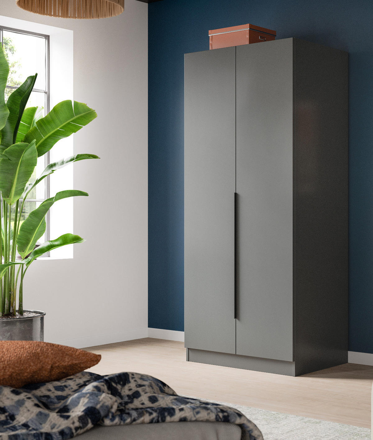 KLEIDERSCHRANK grau 2-türig 80 x 181 cm, Drehtürenschrank mit zusätzlichen Einlegeböden - Schwarz/Grau, Holzwerkstoff/Kunststoff (80/181/52cm) - Inn.Furn