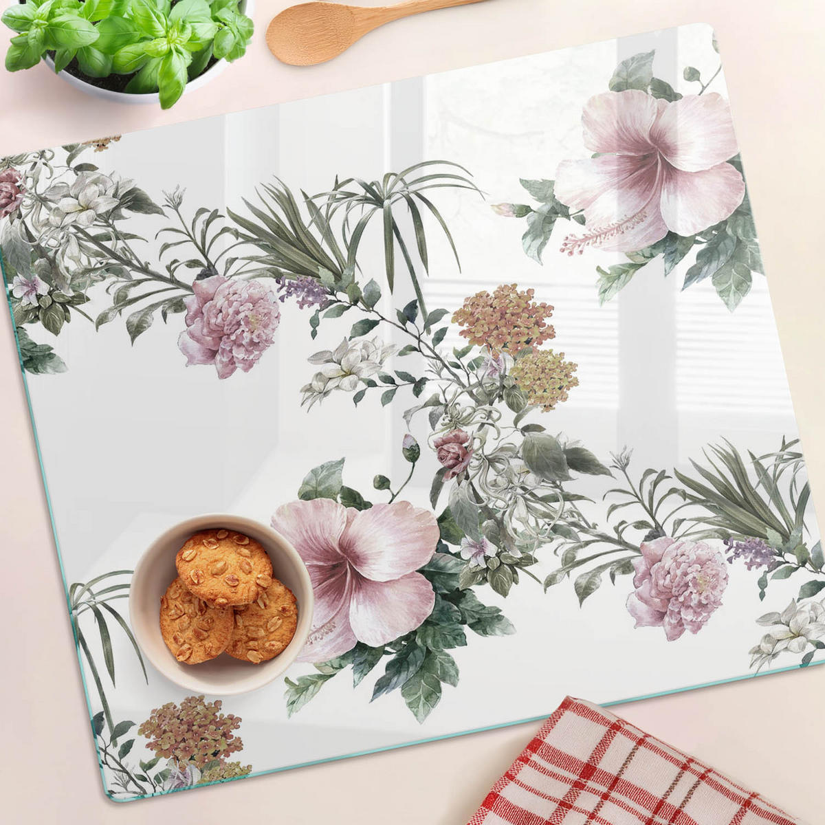 GLASPLATTE 60x52 cm Blumenmuster - Multicolor, Glas (60/0.4/52cm) - TULUP