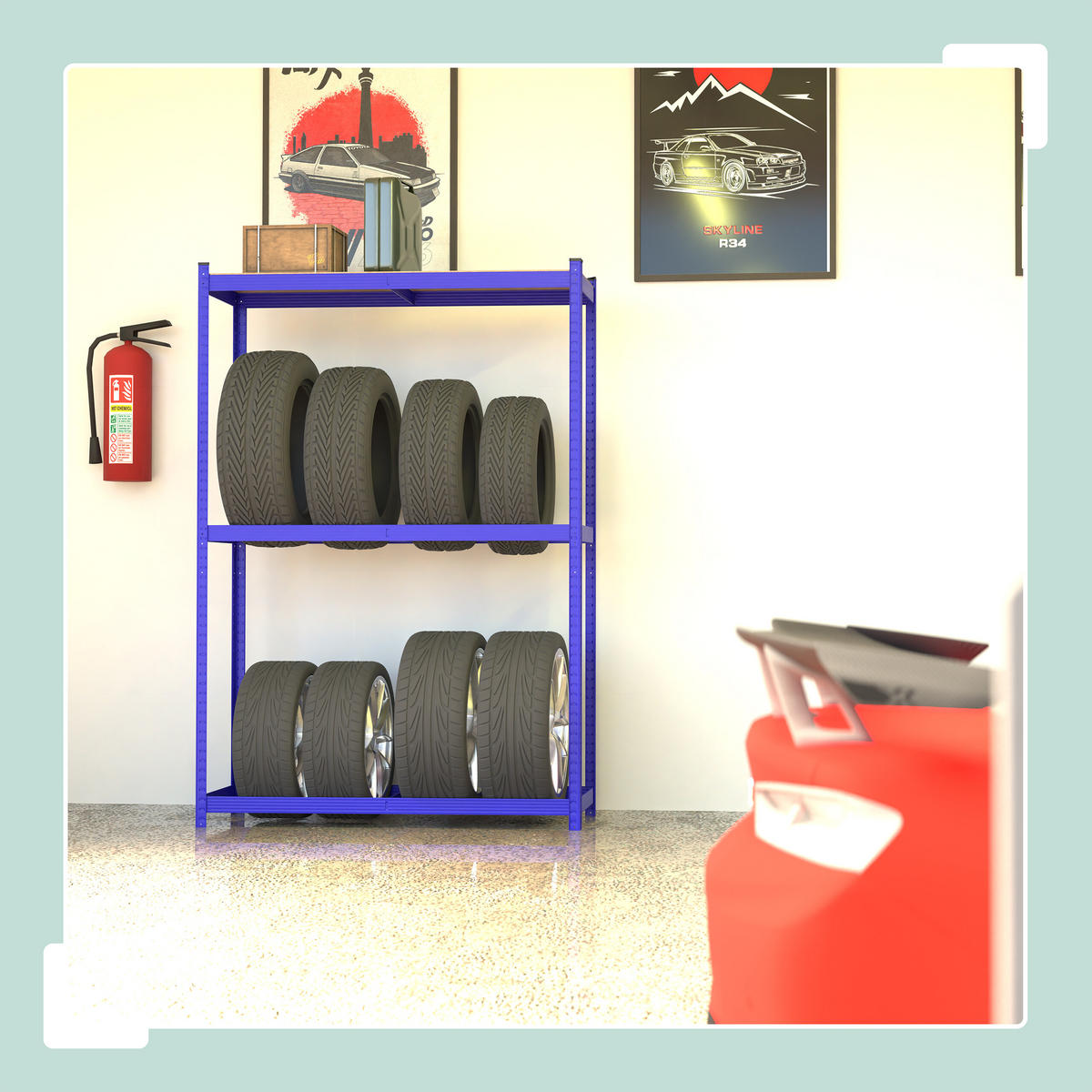 REIFENREGAL - Blau, Holzwerkstoff/Kunststoff (120/180/40cm) - Relaxdays