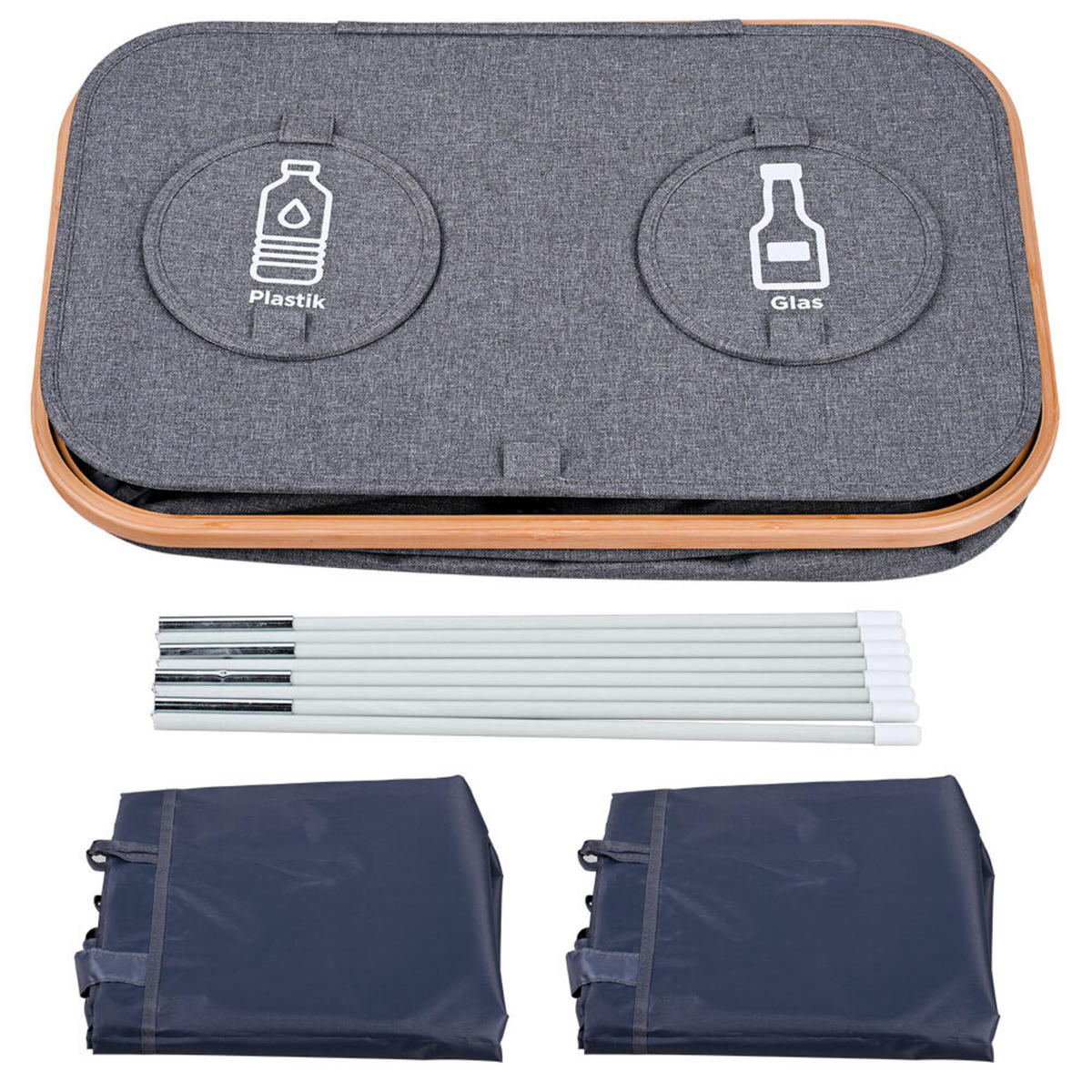 PFANDFLASCHEN-SAMMELBEHÄLTER - Grau, Holz/Kunststoff (57/80/37cm) - Relaxdays