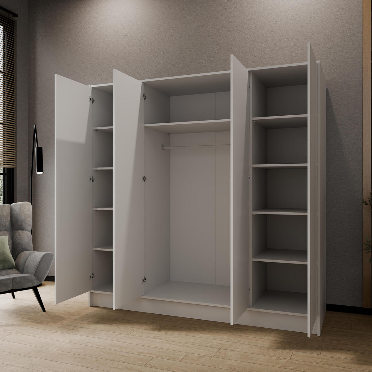 KLEIDERSCHRANK Mono Grifflos im Skandi-Stil, Weiß 200/200/51 cm - Weiß, Holzwerkstoff (200/200/51cm) - WFL GROUP