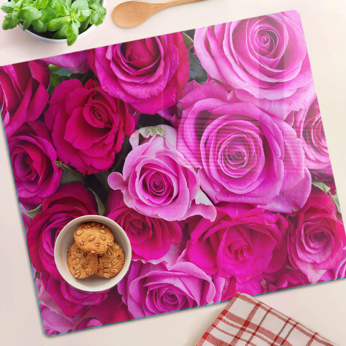 GLASPLATTE 60x52 cm Rosenstrauß - Pink, Glas (60/0.4/52cm) - TULUP