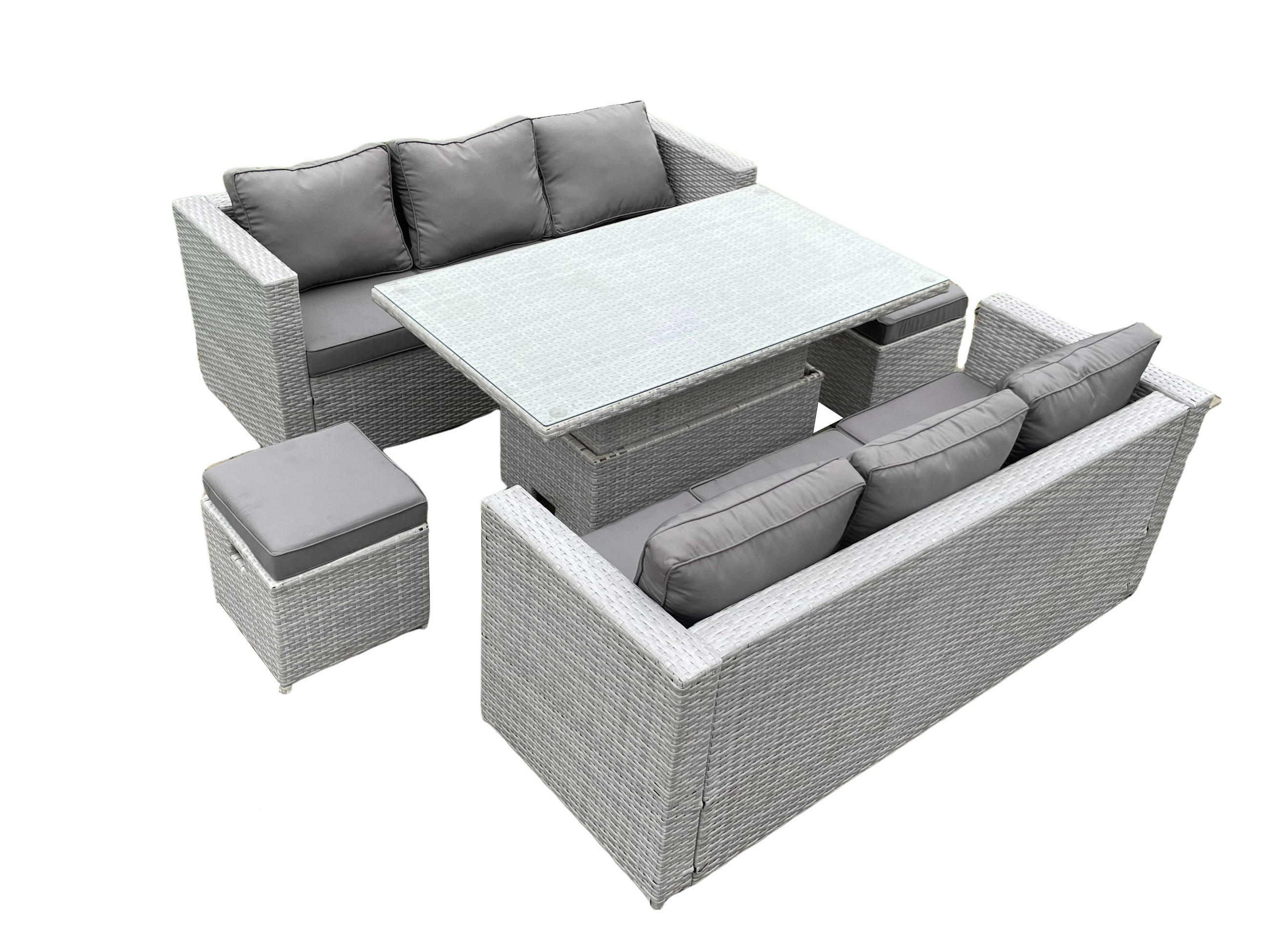 GARTENMÖBEL SET mit höhenverstellbarer Tisch Polyrattan Helles Grau 8-Sitzer - Hellgrau, Metall - Fimous