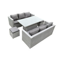 GARTENMÖBEL SET mit höhenverstellbarer Tisch Polyrattan Helles Grau 8-Sitzer - Hellgrau, Metall - Fimous