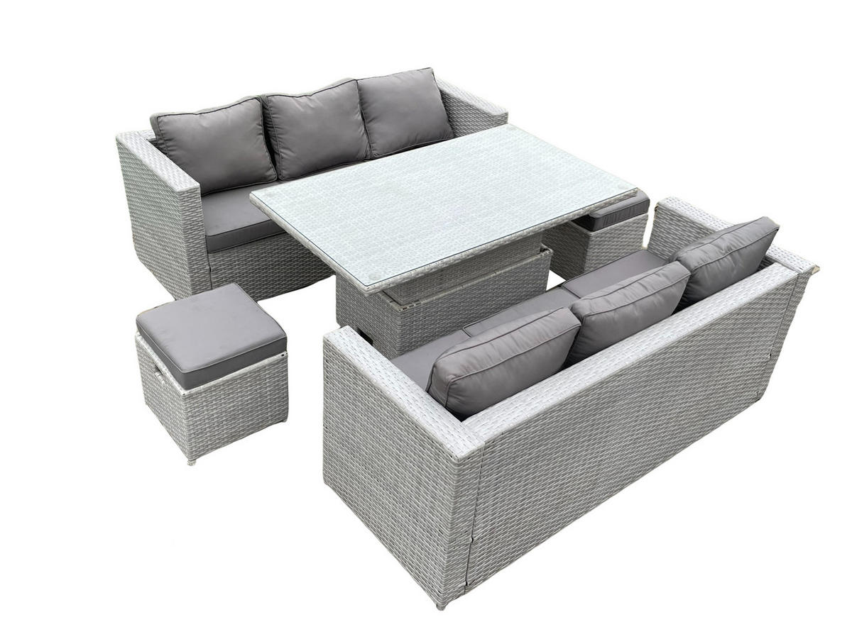 GARTENMÖBEL SET mit höhenverstellbarer Tisch Polyrattan Helles Grau 8-Sitzer - Hellgrau, Metall - Fimous