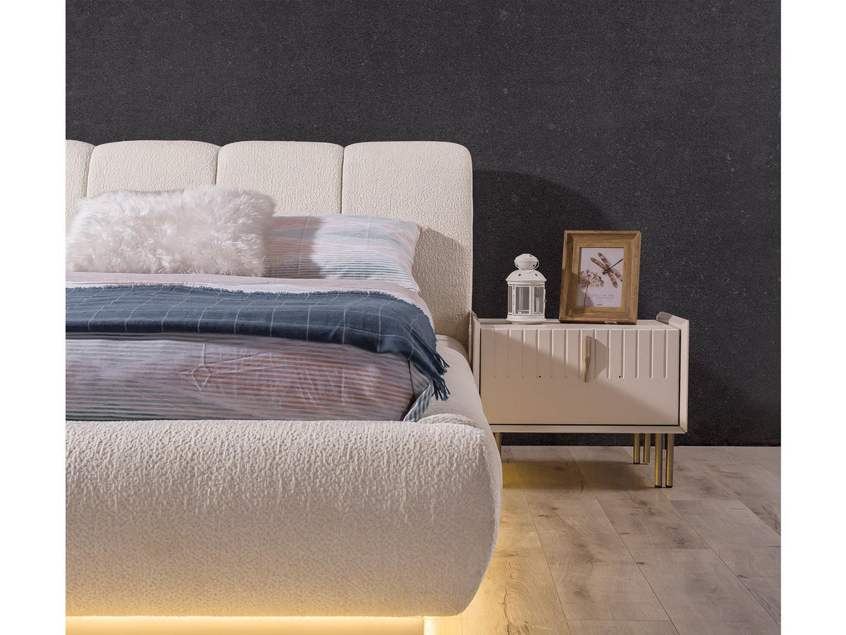 BETTANLAGE Tresana Typ-2 Bett mit Kopfteil 2 Nachttischen und Kommode - Beige, Holzwerkstoff (160/200cm)