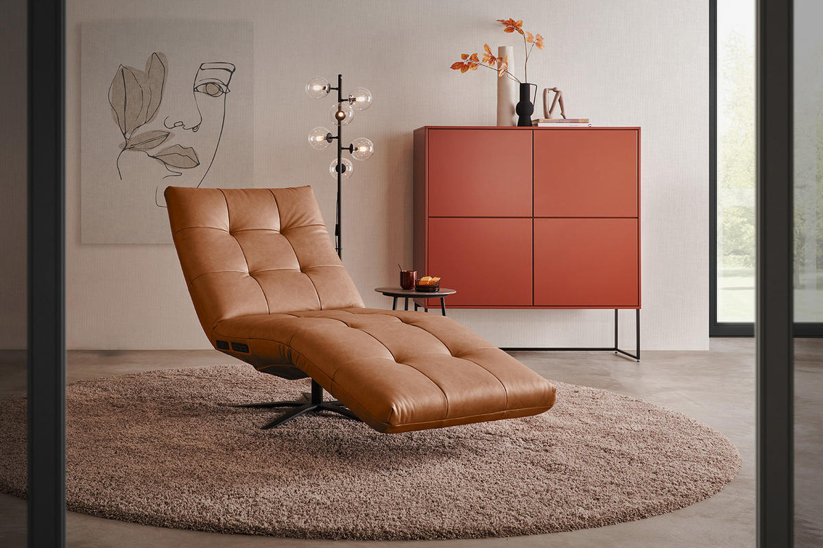 RELAXLIEGE LETICIA Braun Leder - Cognac/Schwarz, Leder/Metall (82/115/156cm) - KAWOLA