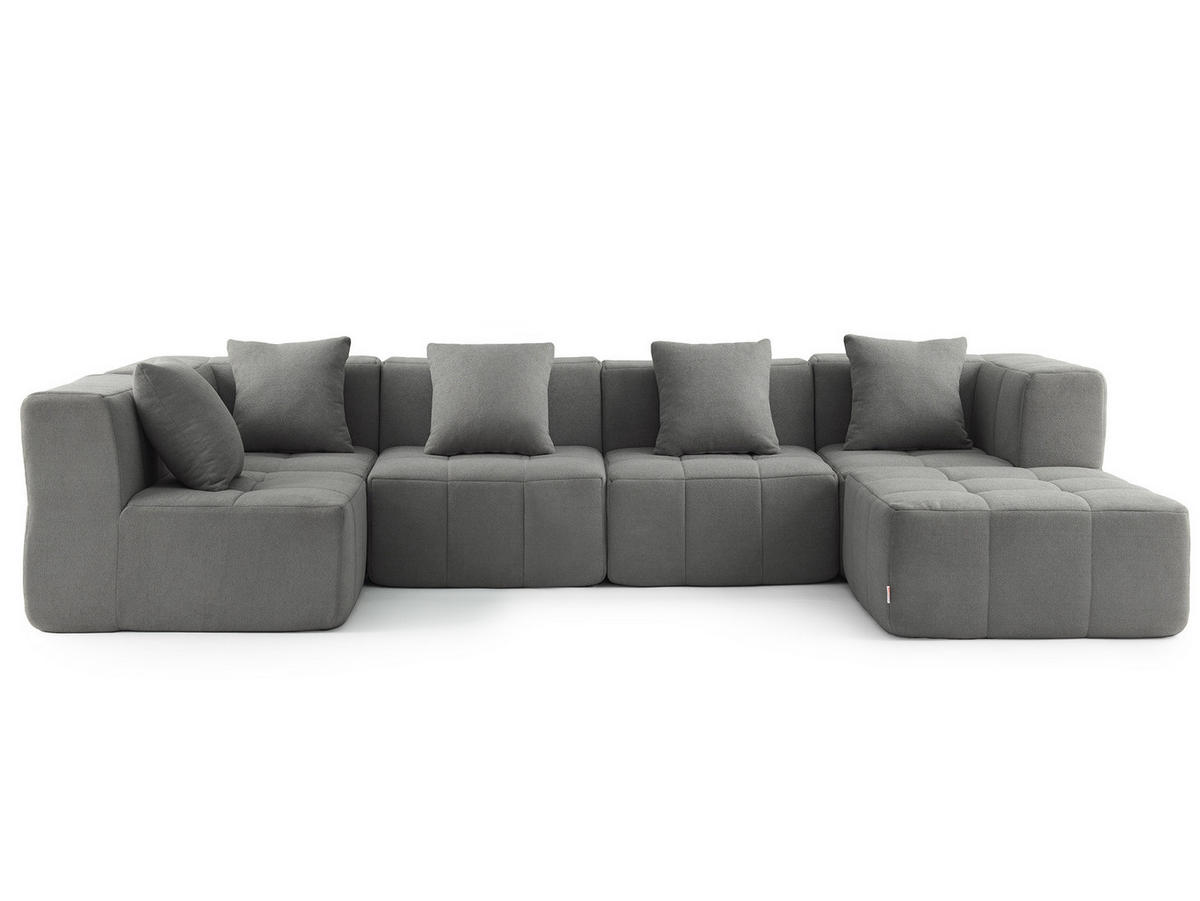 WOHNLANDSCHAFT Bouclé-Stoff Wolkengrau - Grau, Textil (340/73/190cm) - MILYsofa