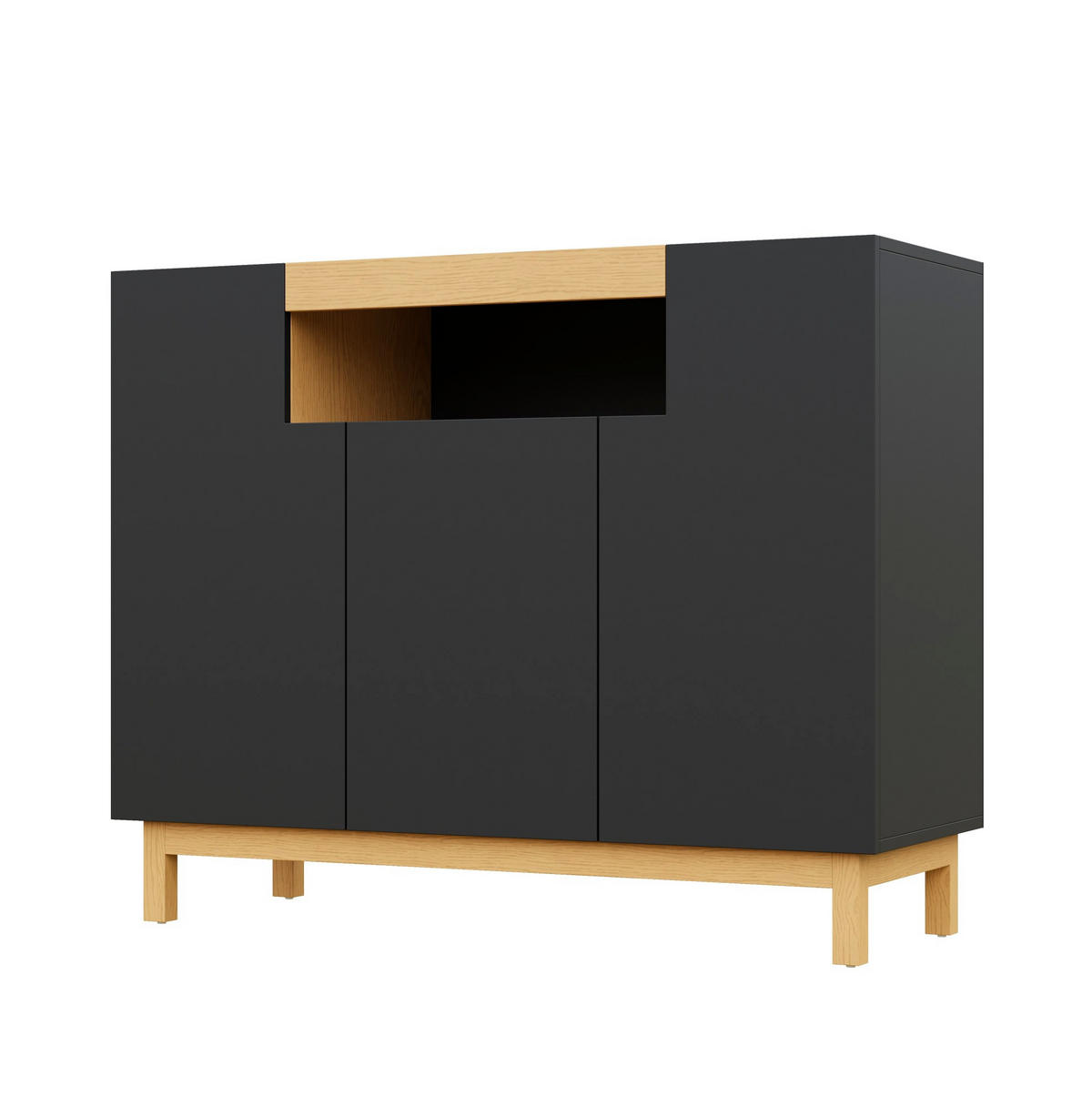 SIDEBOARD 120,5/42/96 cm in Schwarz mit 3 Türen und offenem Fach - Schwarz, Holzwerkstoff (120.5/96/42cm) - Flora Grace