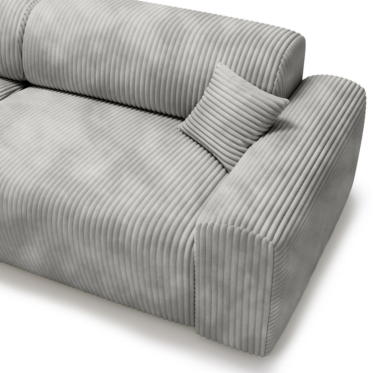 ECKSOFA mit Longchair - Cord - Silberfarben/Schwarz, Kunststoff/Textil (284/178cm) - home24