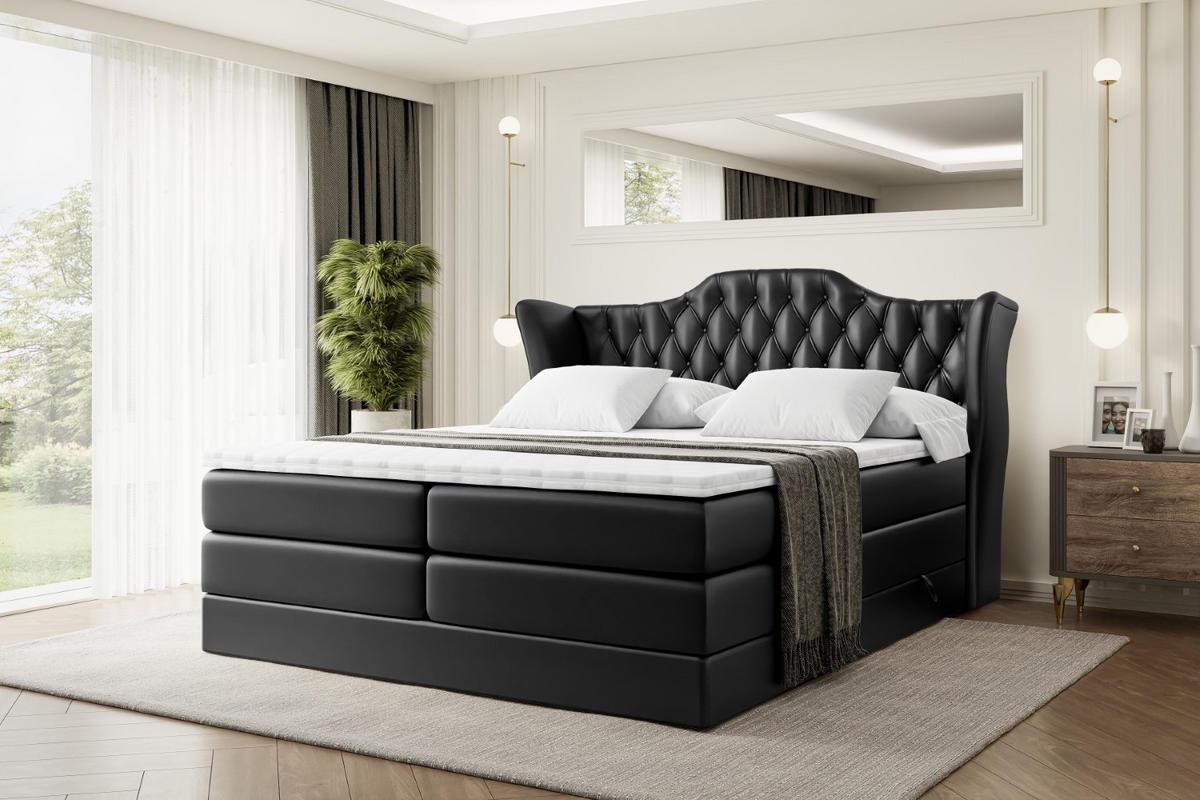 BOXSPRINGBETT VILA KING - 160x200 - H3/H4 - Schwarz Hochglanz - Schwarz Hochglanz, Holzwerkstoff (160/200cm) - ALTDECOR