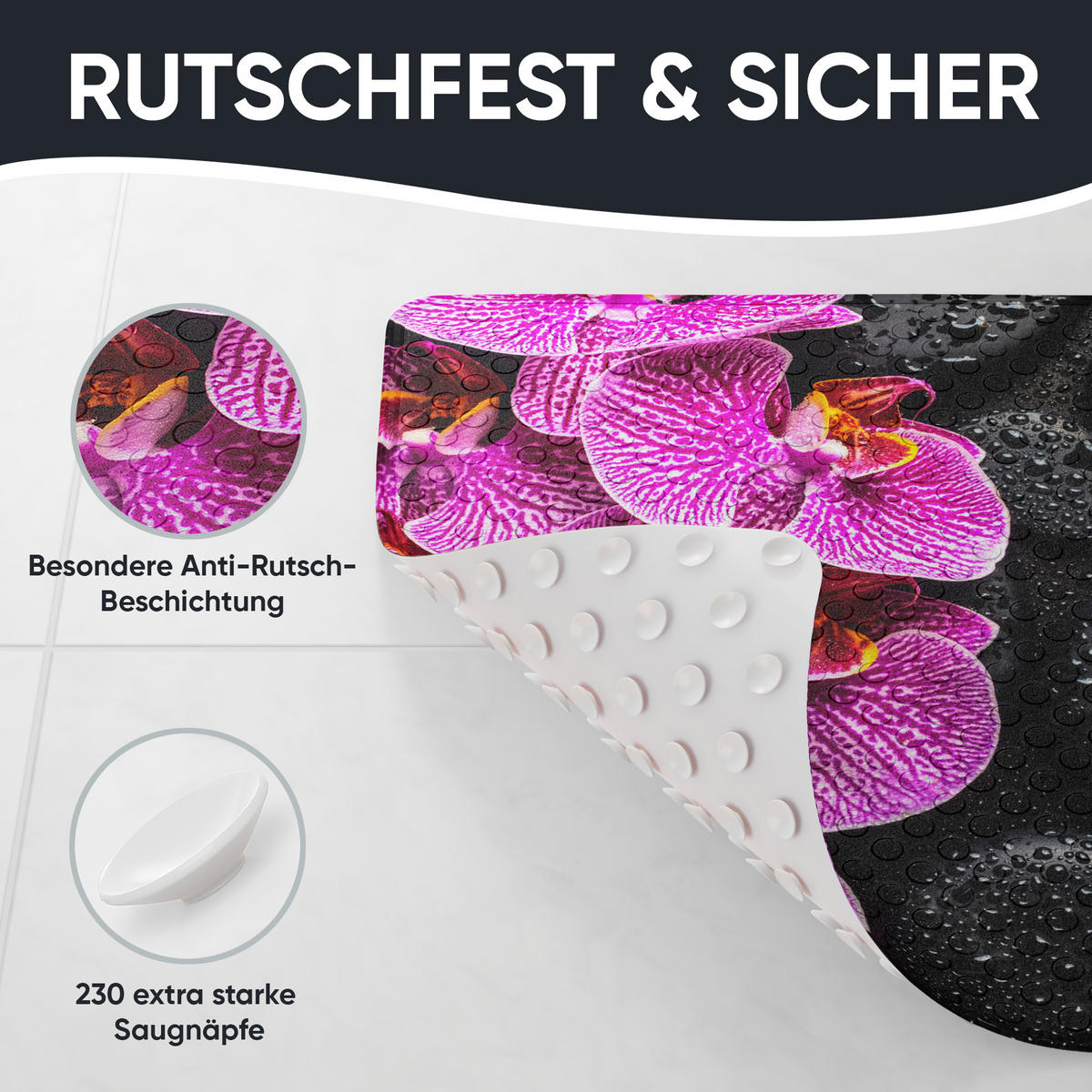 BADEMATTE Madeira - Schwarz, Kunststoff (53/53cm) - Sanilo