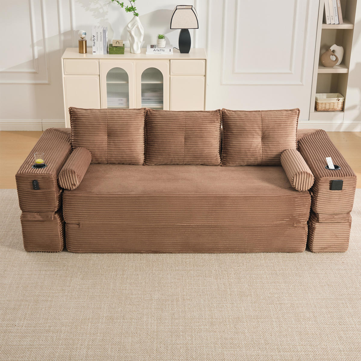 SCHLAFSOFA DE-33818 3-Sitzer mit Federkern Braun - Braun, Textil (232/80/98cm) - ComfortXL