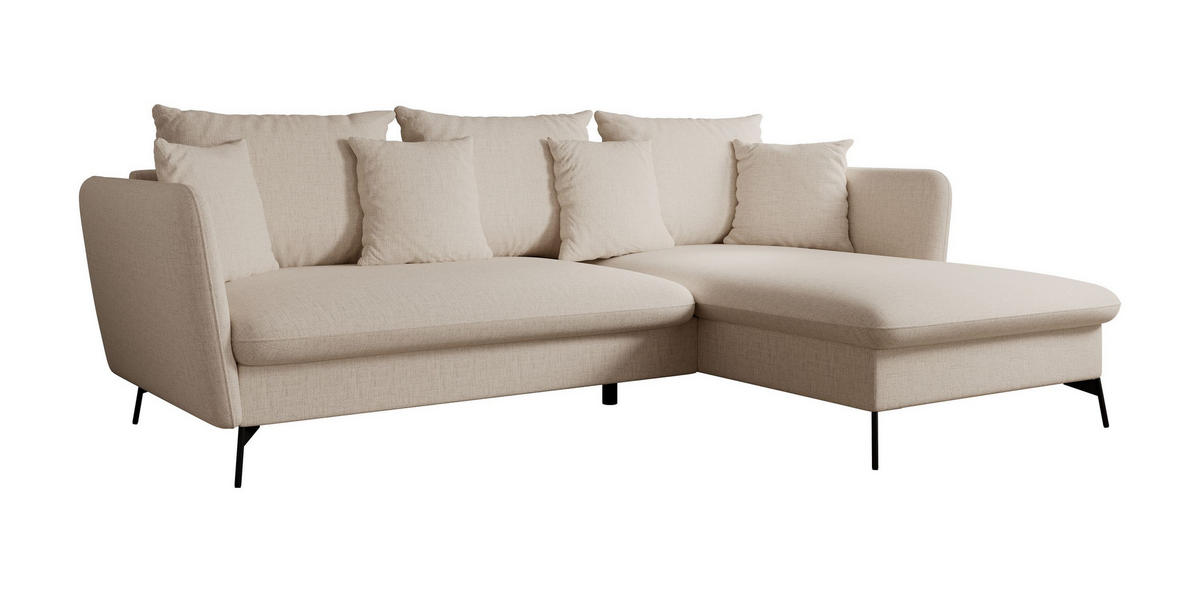 ECKSOFA FERRO Creme Chenille mit Schlaffunktion - Creme, Holz (258/167cm) - MASSENO