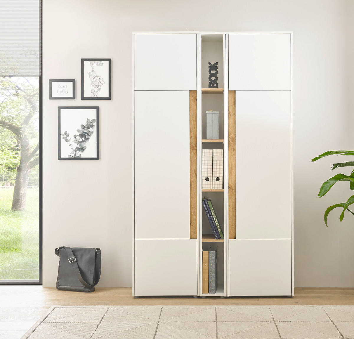 AKTENSCHRANK Set 3-teilig weiß matt, Eiche Wotan 120 x 200 cm, Schrank-Regal-Kombination mit 15 Fächern - Eichefarben/Silberfarben, Holzwerkstoff/Kunststoff (120/200/40cm) - Furn.Design