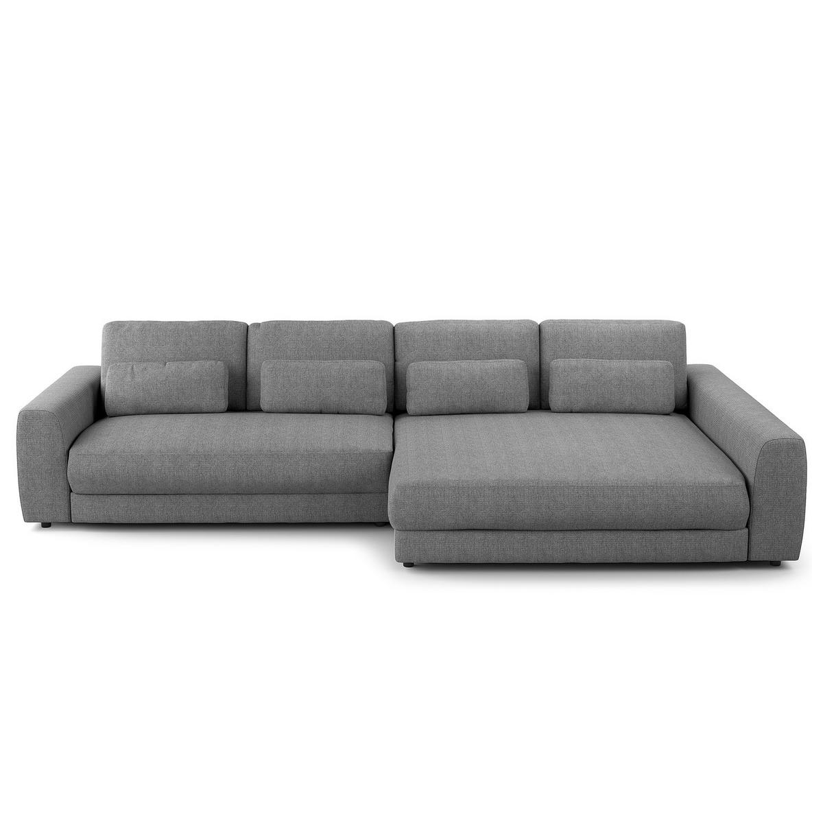 ECKSOFA mit XXL-Longchair - Silberfarben/Schwarz, Kunststoff/Textil (323/182cm) - home24