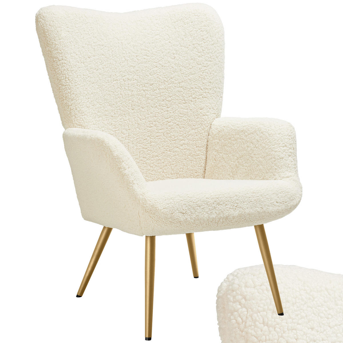 SESSEL Hygge,72 x 76 x 100,5 cm,Bouclé creme/gold - Goldfarben/Creme, Kunststoff (72/100.5/76cm) - tectake