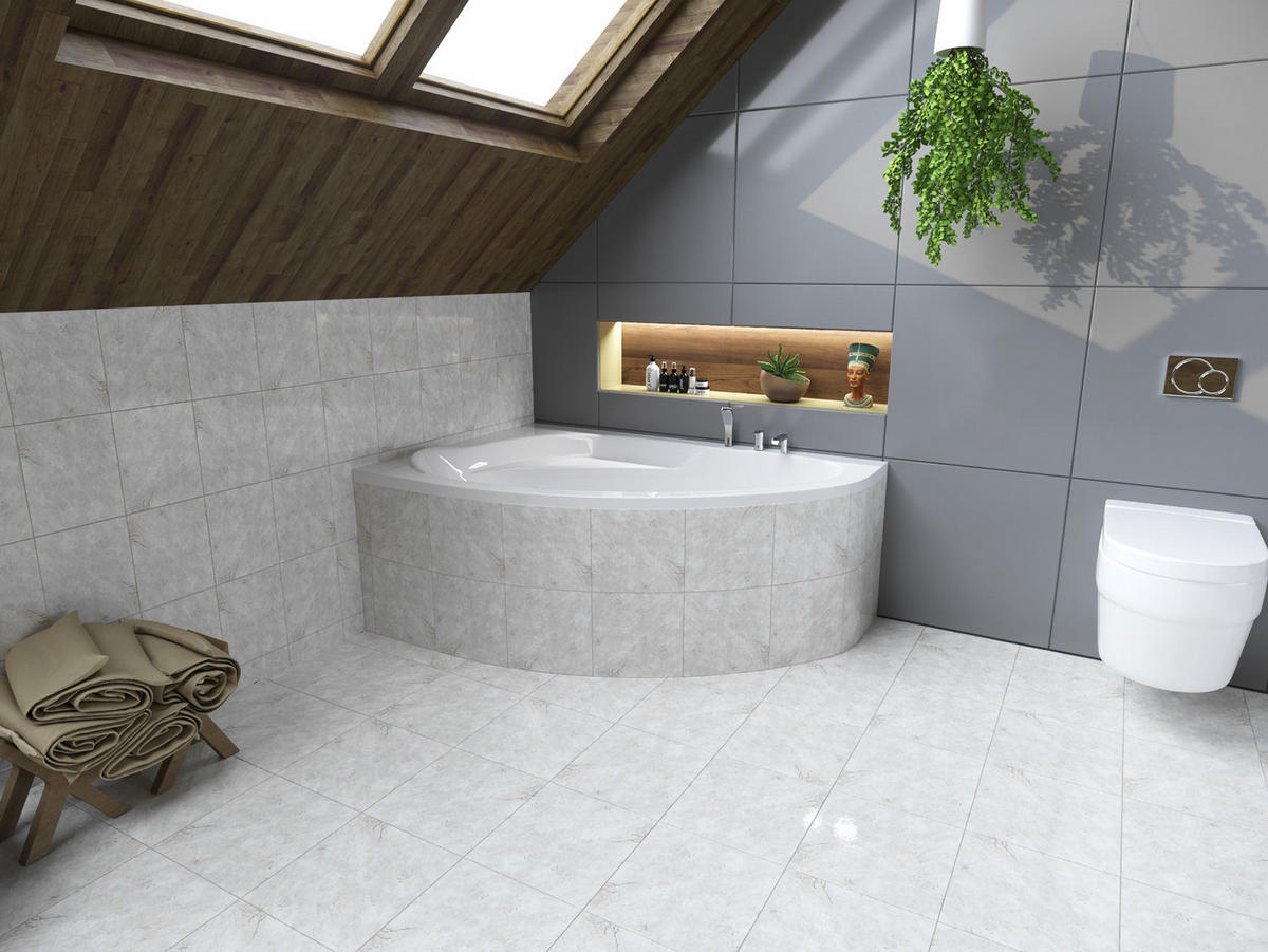 BADEWANNE Eckwanne MAREA 150/100 Links mit Styro Ablauf Füße - Weiß, Kunststoff (100/57.5/150cm) - bad land